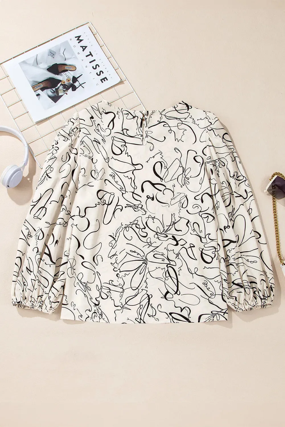 Hazel Blues® |  Printed Round Neck Three-Quarter Sleeve Blouse