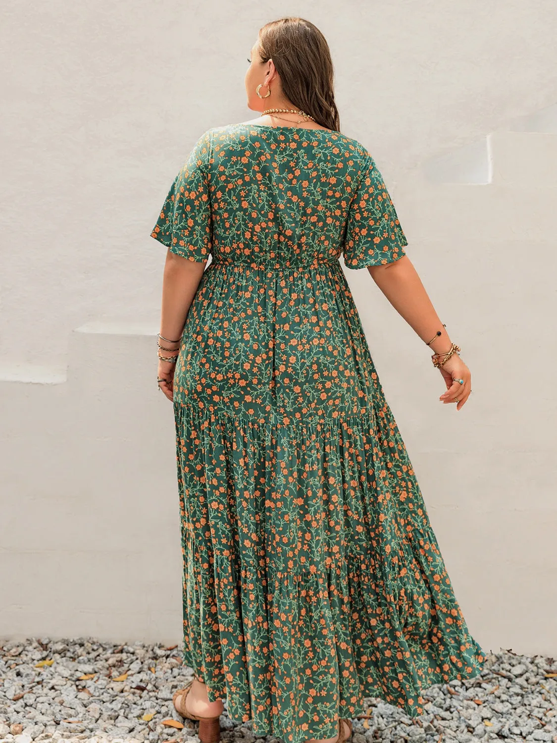 Hazel Blues® | Printed Short Sleeve Tiered Maxi Dress