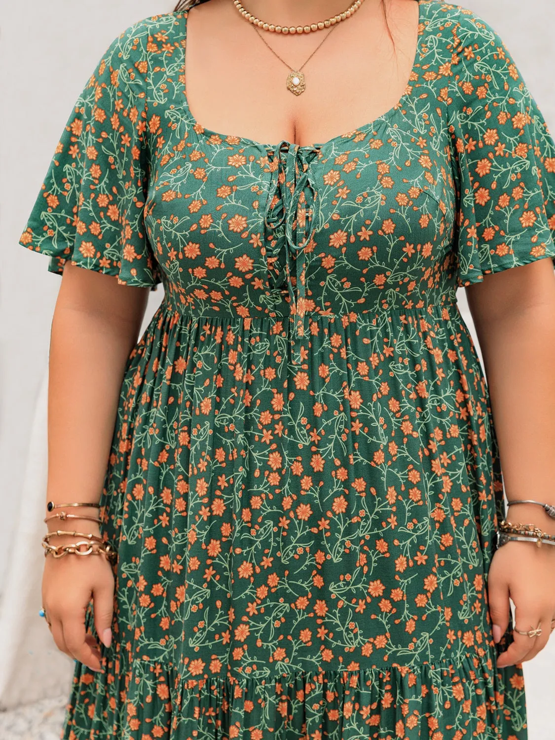 Hazel Blues® | Printed Short Sleeve Tiered Maxi Dress