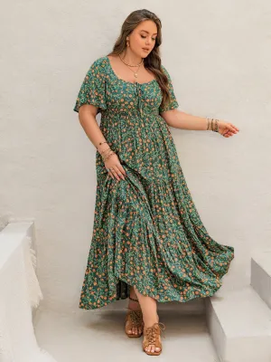 Hazel Blues® | Printed Short Sleeve Tiered Maxi Dress