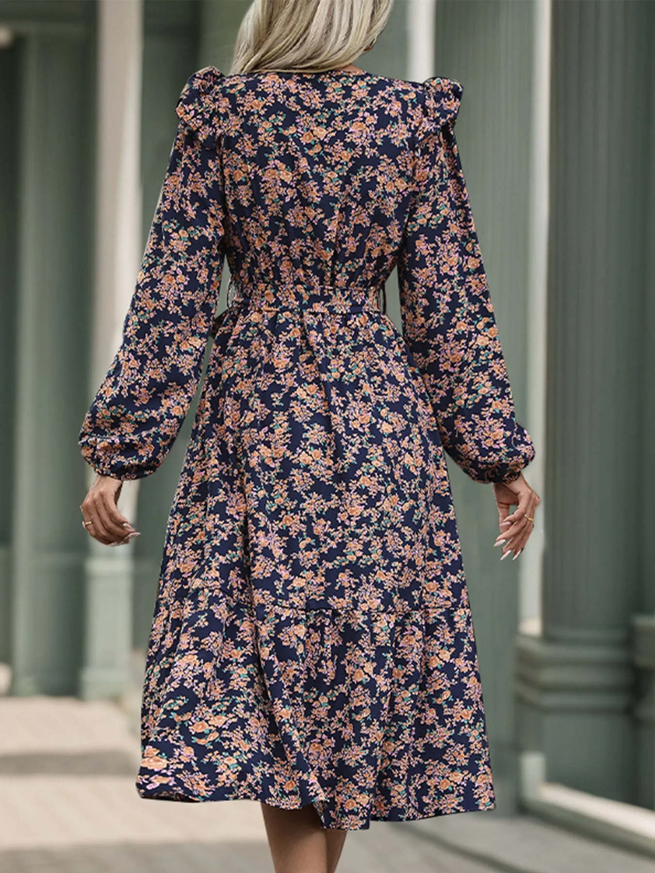 Hazel Blues® |  Printed Surplice Long Sleeve Midi Dress