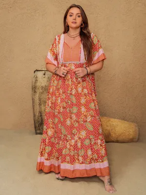 Hazel Blues® | Printed Tie Neck Flutter Sleeve Maxi Dress