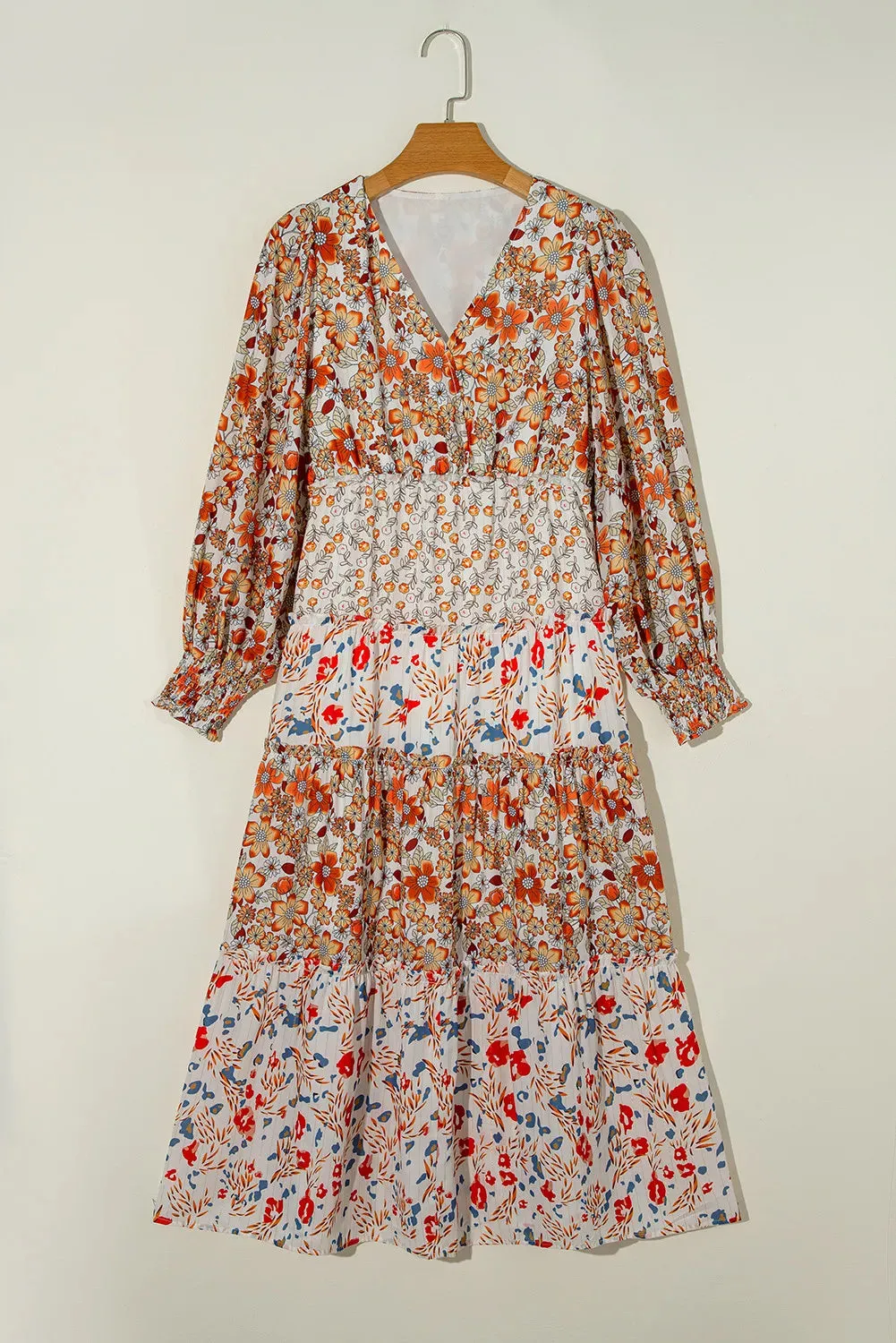 Hazel Blues® |  Printed V-Neck Lantern Sleeve Midi Dress