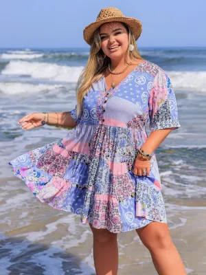 Hazel Blues® | Printed V-Neck Tiered Mini Dress