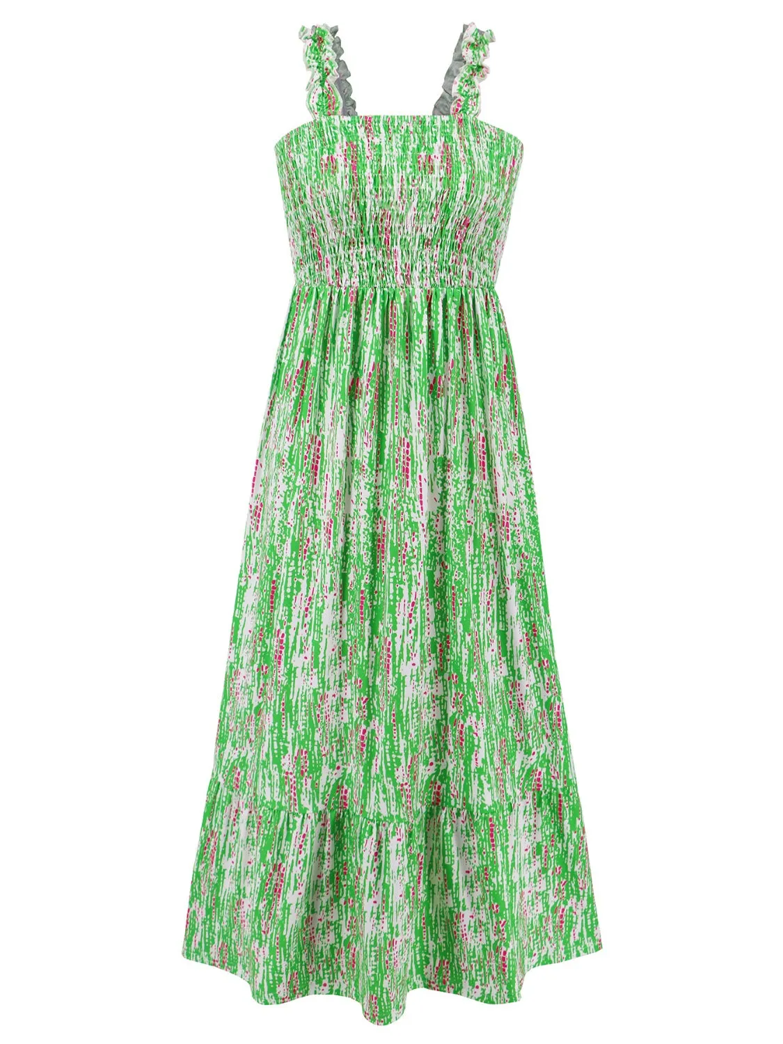 Hazel Blues® |  Smocked Printed Square Neck Sleeveless Dress