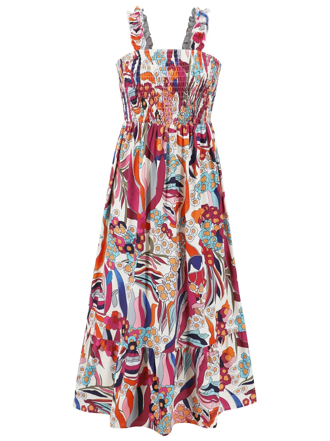 Hazel Blues® |  Smocked Printed Square Neck Sleeveless Dress