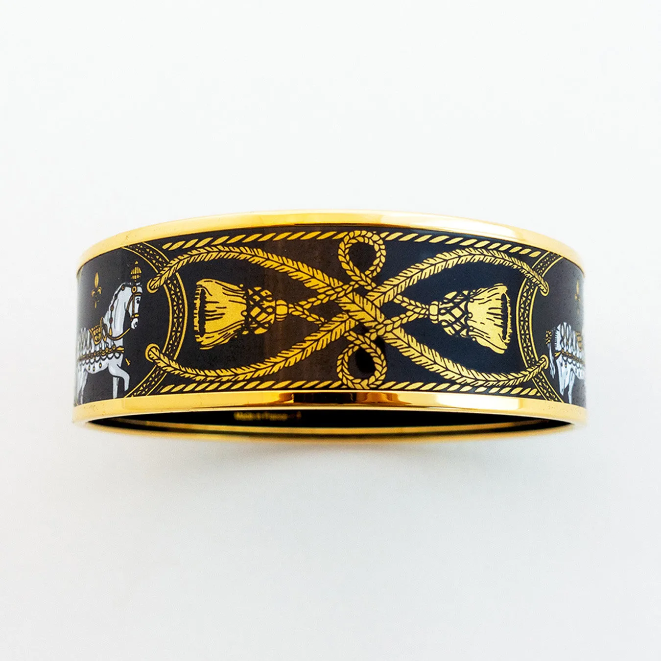 Hermes Gold Plated Printed Horse Enamel Bracelet Bangle 70