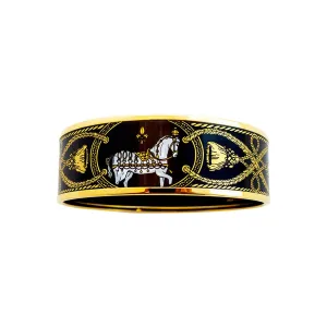 Hermes Gold Plated Printed Horse Enamel Bracelet Bangle 70