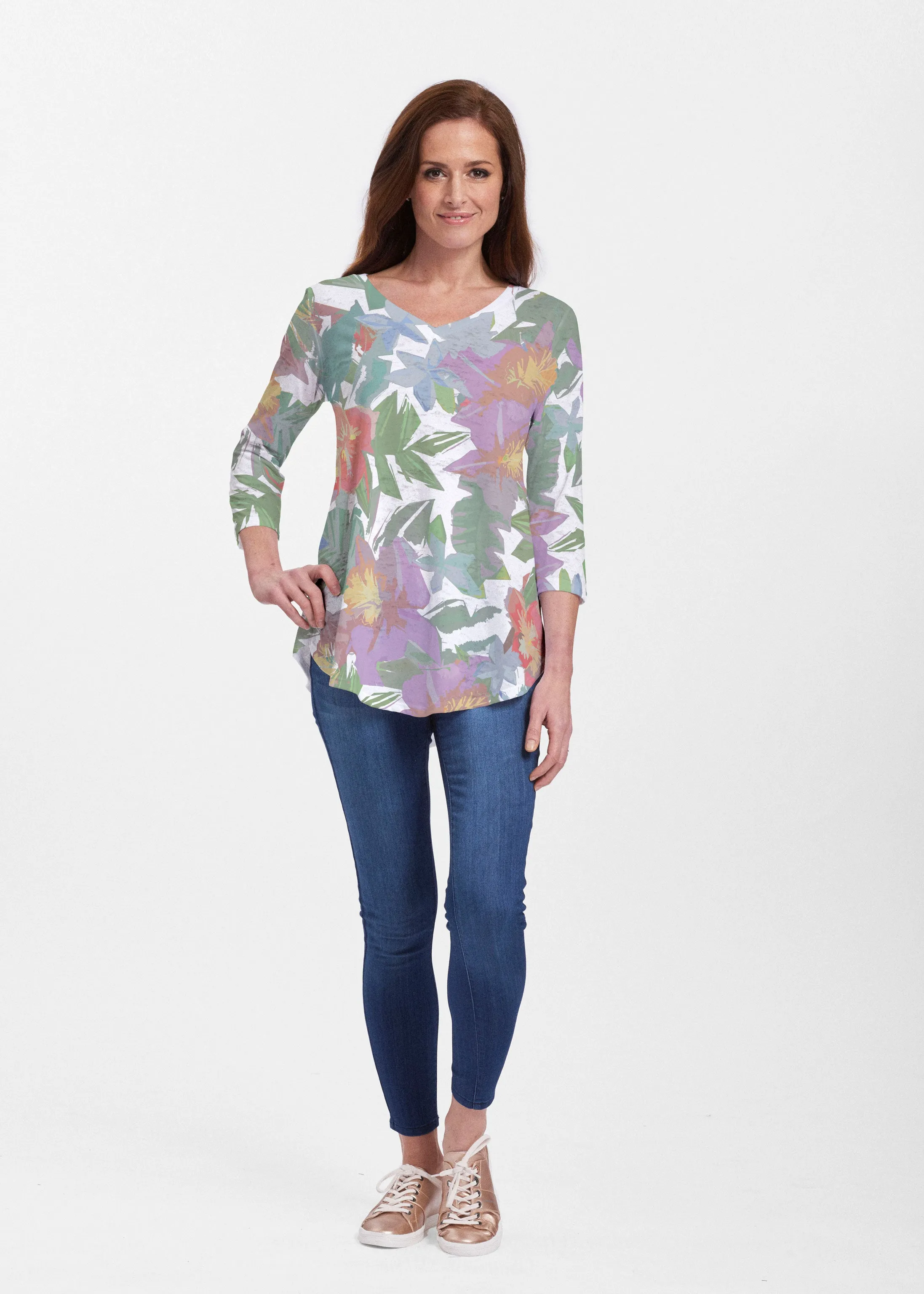 Hibiscus Island (19212) ~ Signature V-neck Flowy Tunic