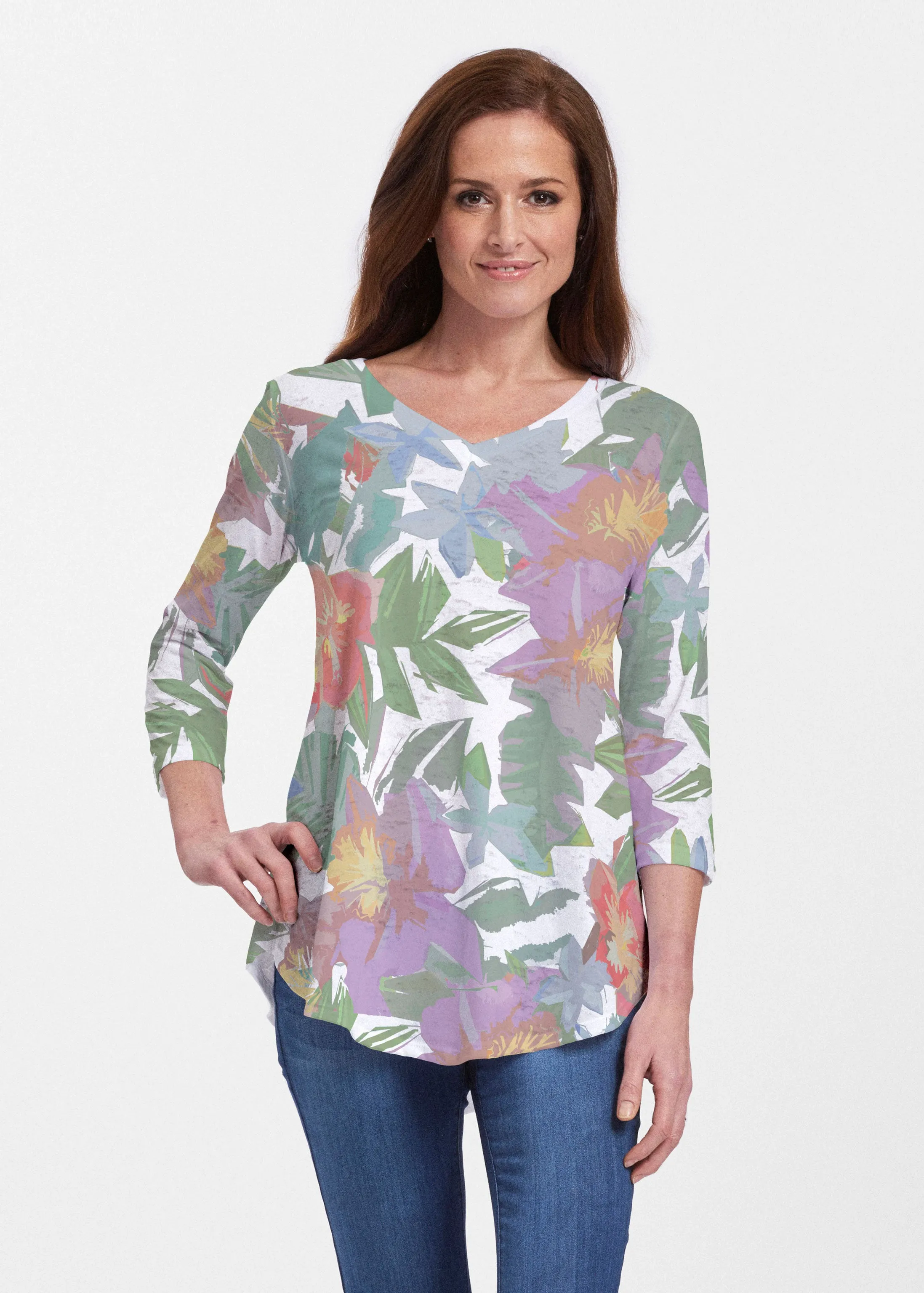 Hibiscus Island (19212) ~ Signature V-neck Flowy Tunic