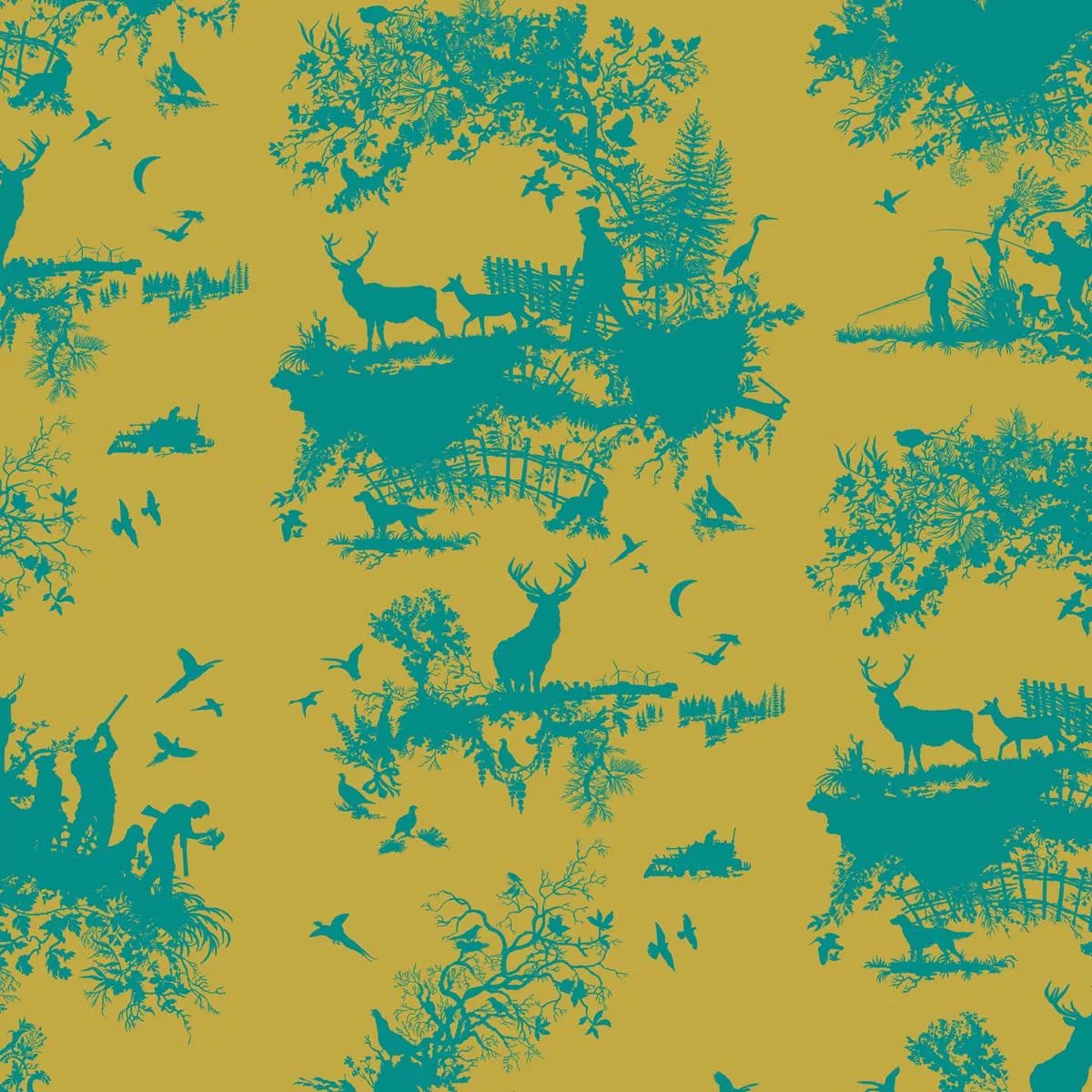 hunting toile wallpaper