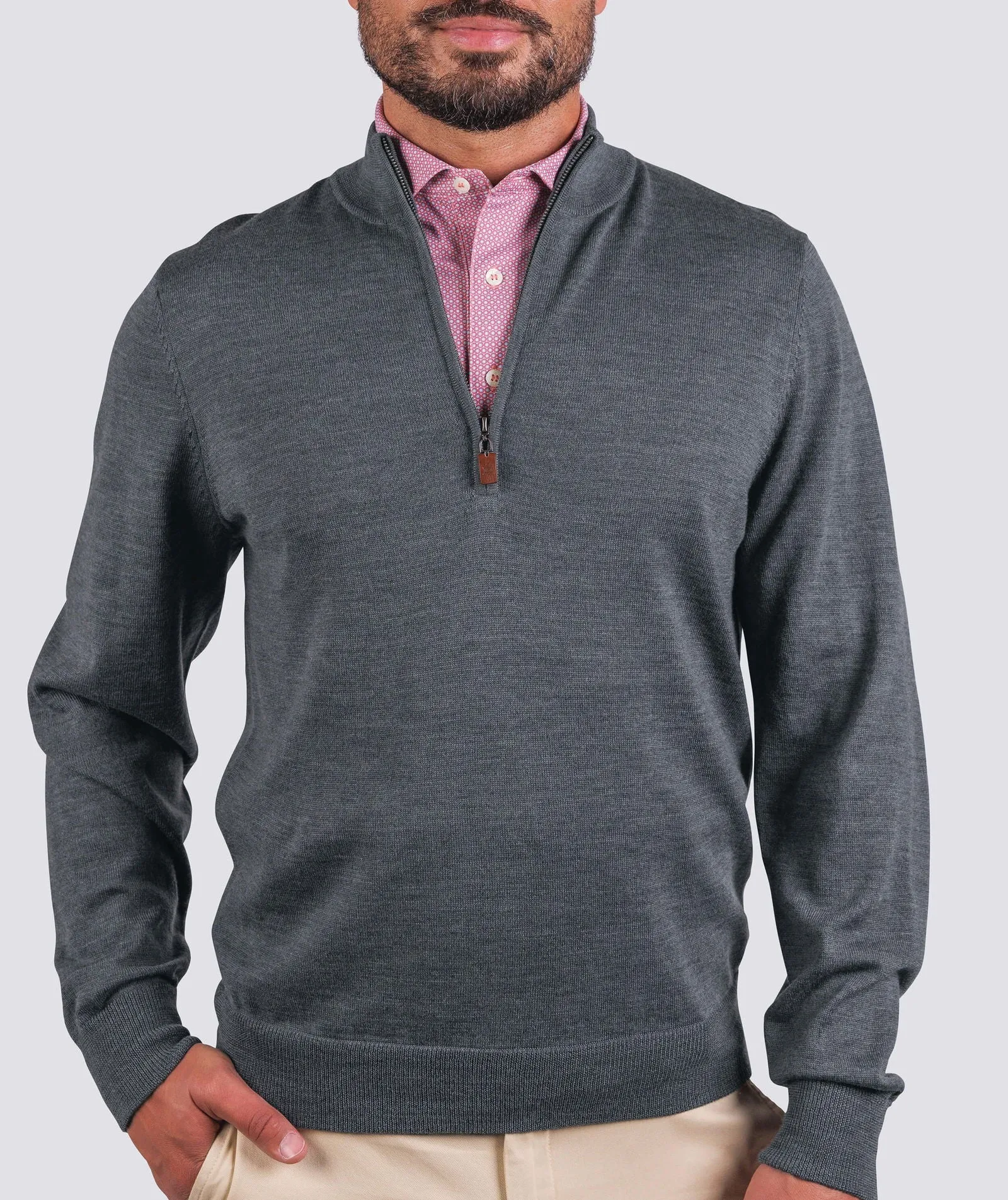 Italian Merino Quarter-Zip Sweater - Shadow Heather