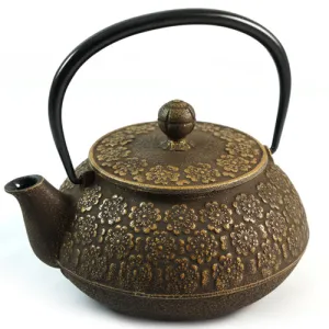 Iwachu Cast Iron Teapot with Sakura Blossom Pattern in Gold