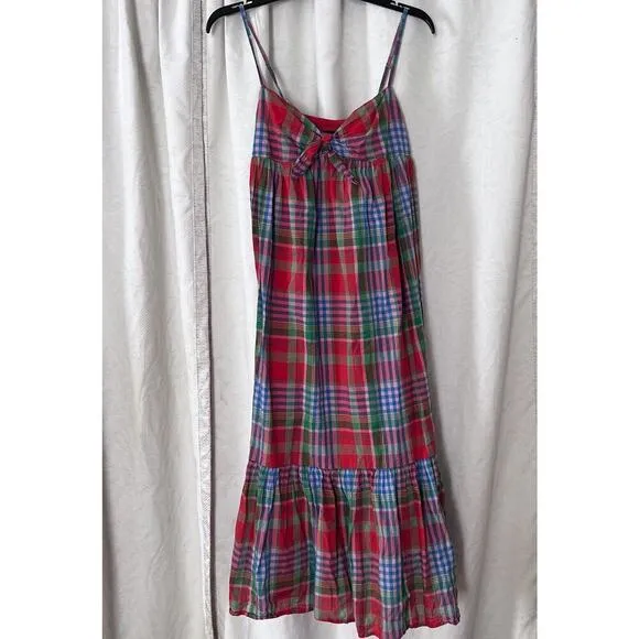 J.CREW Women's Cotton Voile Midi Dress Retro Plaid, Pink Green Size XS