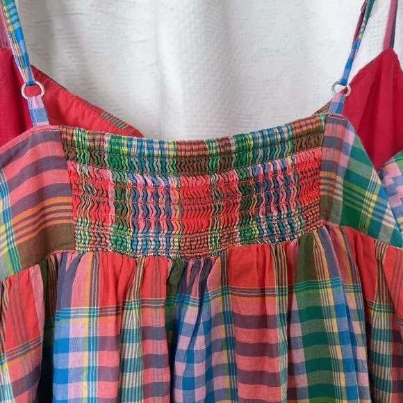 J.CREW Women's Cotton Voile Midi Dress Retro Plaid, Pink Green Size XS