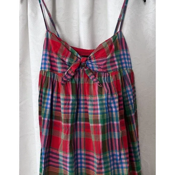 J.CREW Women's Cotton Voile Midi Dress Retro Plaid, Pink Green Size XS