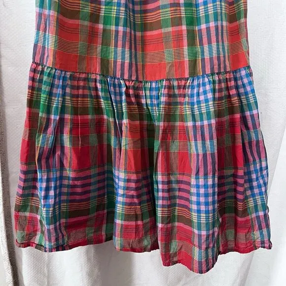 J.CREW Women's Cotton Voile Midi Dress Retro Plaid, Pink Green Size XS