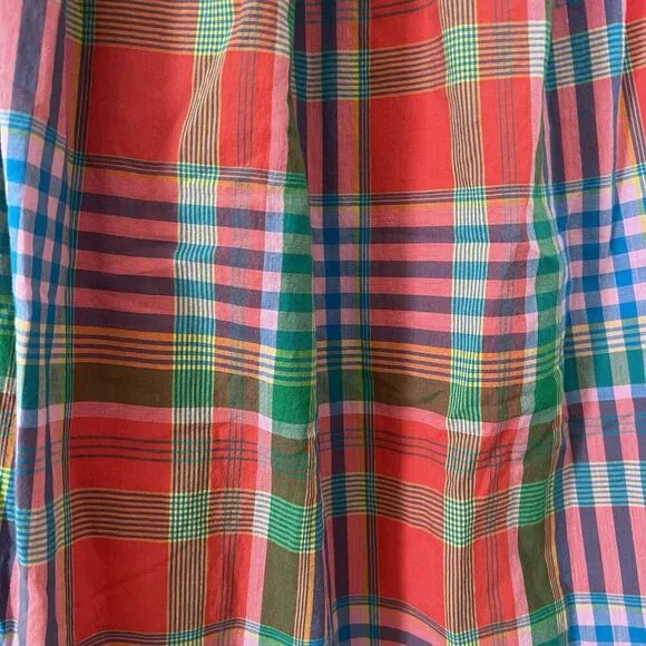 J.CREW Women's Cotton Voile Midi Dress Retro Plaid, Pink Green Size XS