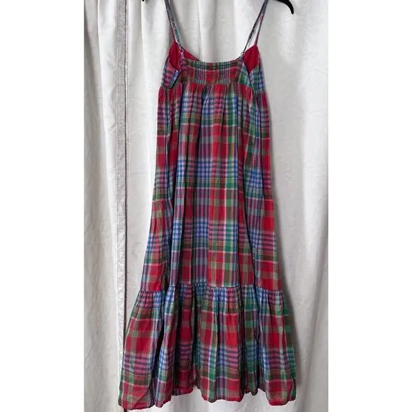 J.CREW Women's Cotton Voile Midi Dress Retro Plaid, Pink Green Size XS