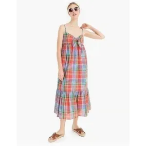 J.CREW Women's Cotton Voile Midi Dress Retro Plaid, Pink Green Size XS