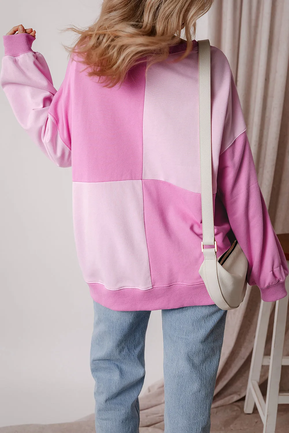 Jessica Color Block Half Button Long Sleeve Sweatshirt