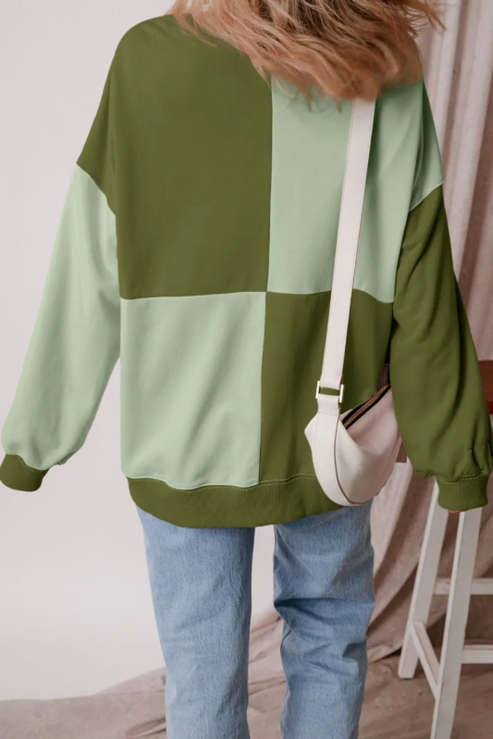 Jessica Color Block Half Button Long Sleeve Sweatshirt