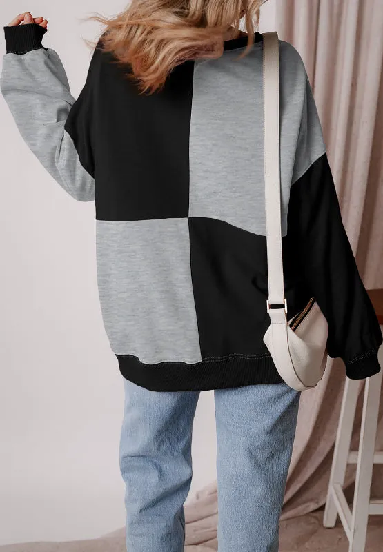 Jessica Color Block Half Button Long Sleeve Sweatshirt