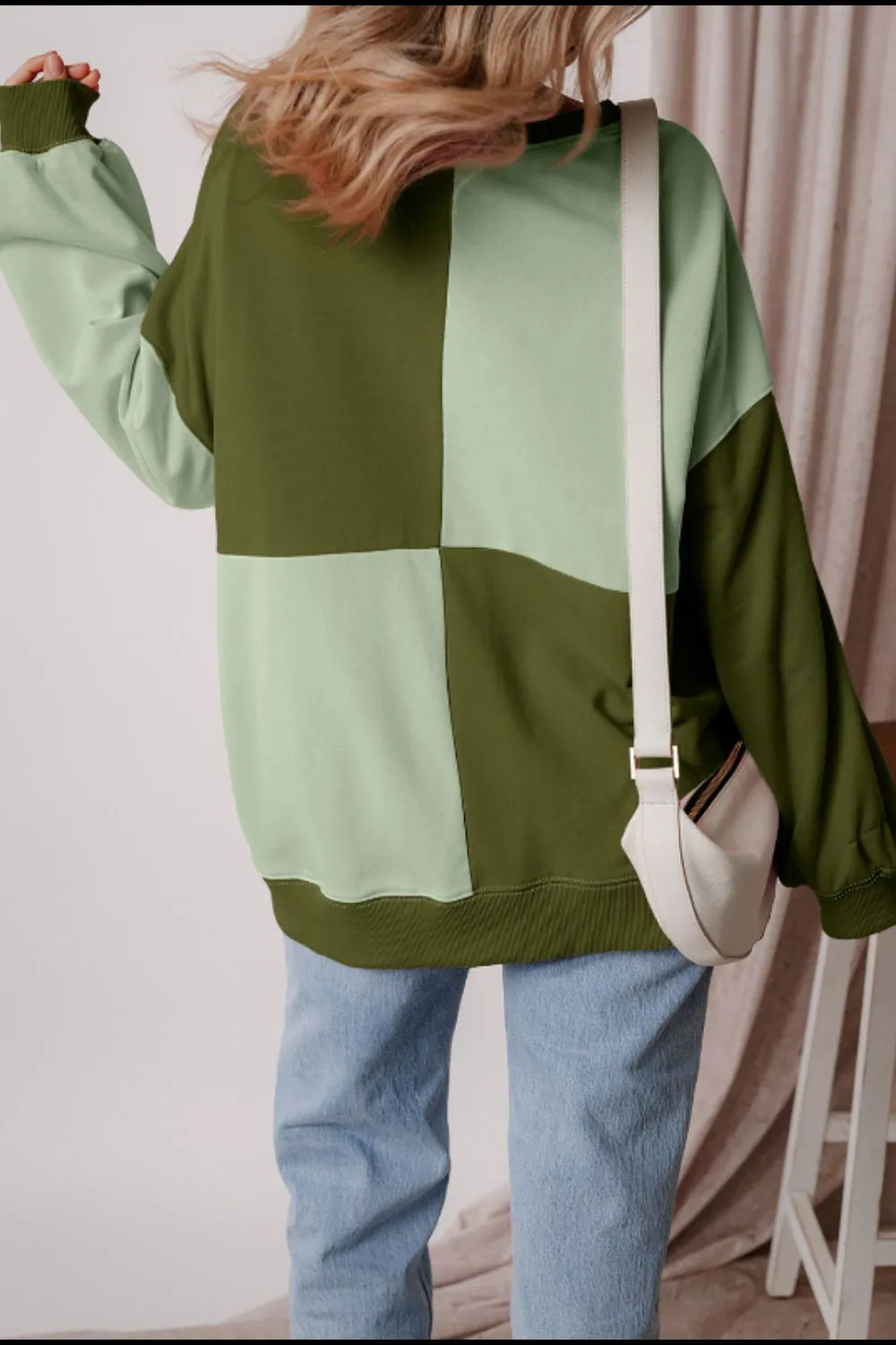 Jessica Color Block Half Button Long Sleeve Sweatshirt