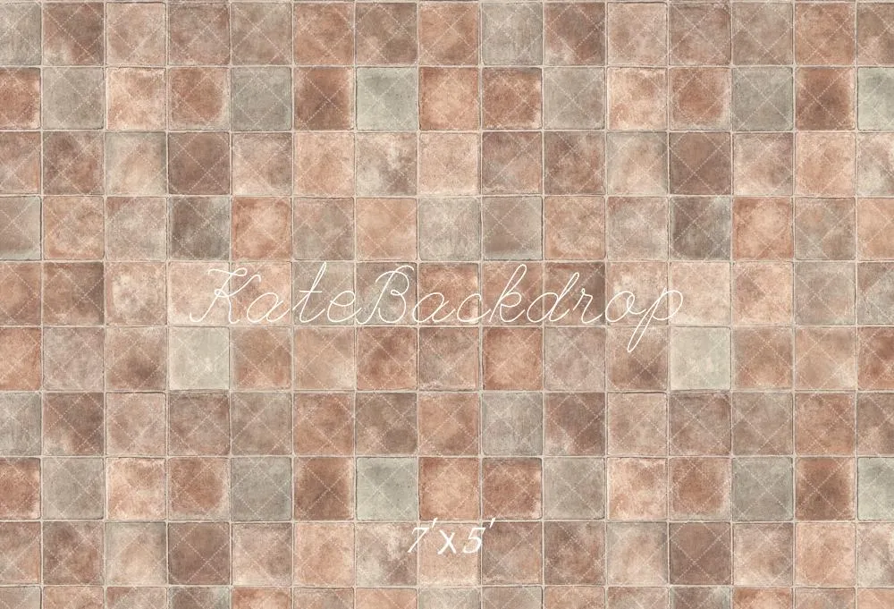 Kate Retro Dark Brown Gray Plaid Floor Backdrop Designed by Kate Image