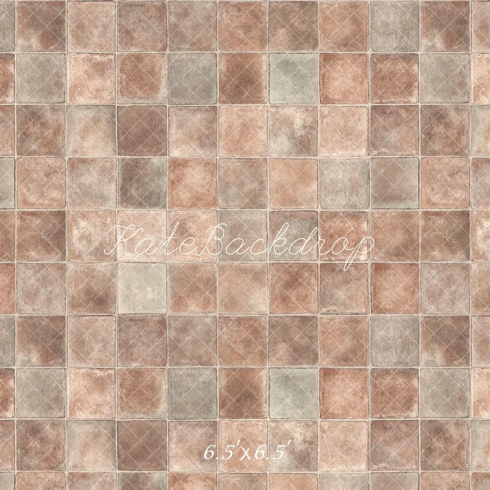 Kate Retro Dark Brown Gray Plaid Floor Backdrop Designed by Kate Image