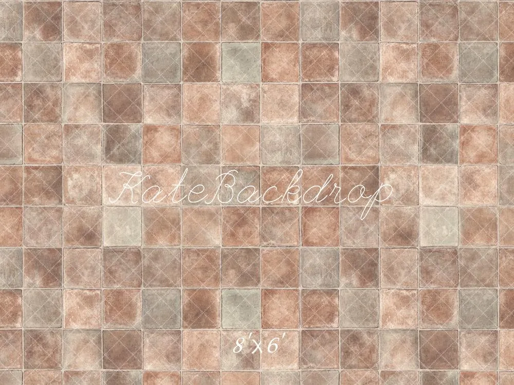 Kate Retro Dark Brown Gray Plaid Floor Backdrop Designed by Kate Image