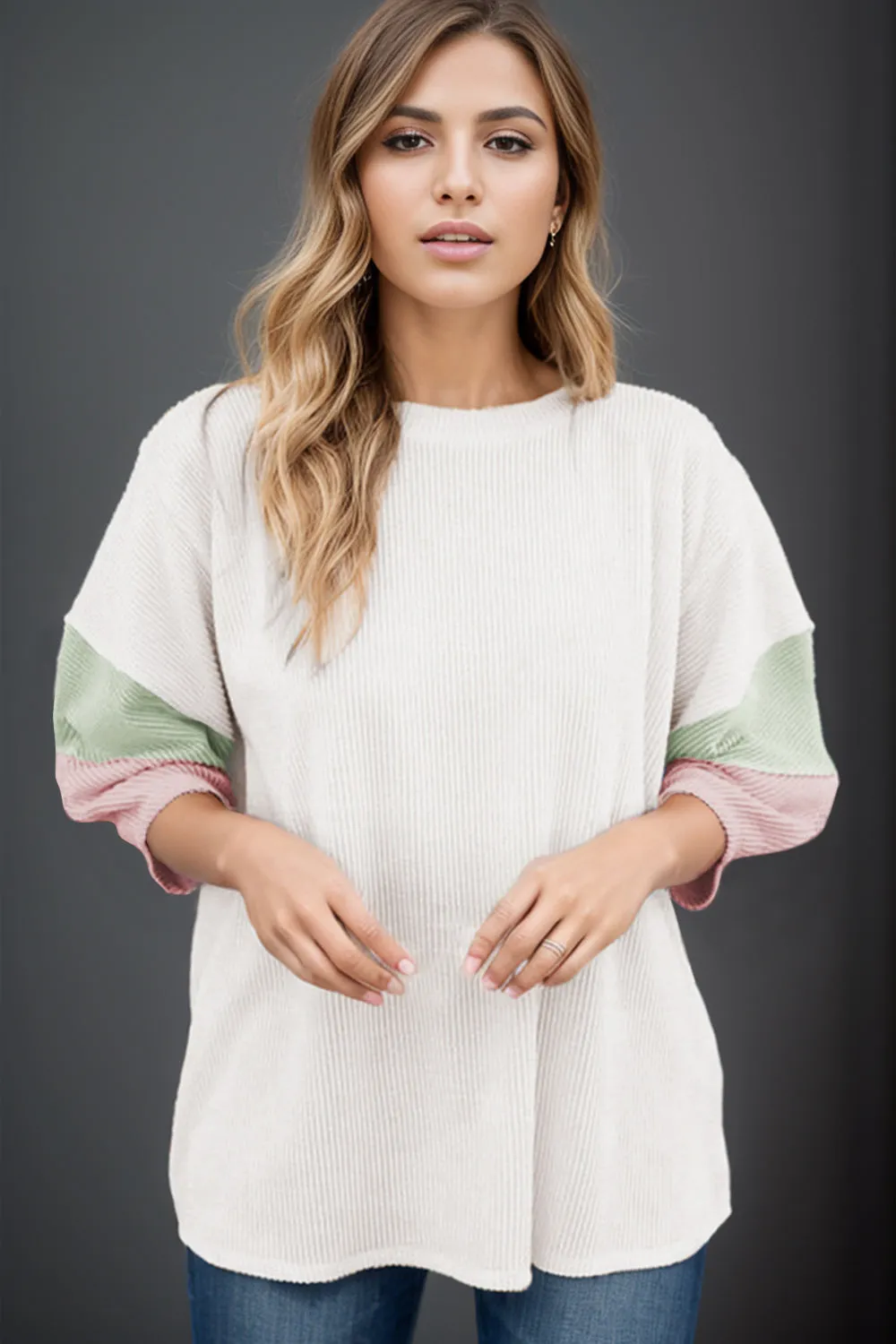 Kella Color Block Round Neck Dropped Shoulder Blouse