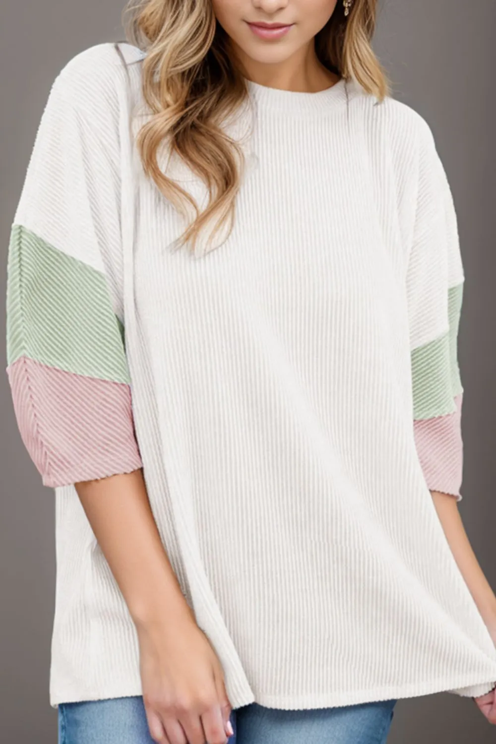 Kella Color Block Round Neck Dropped Shoulder Blouse