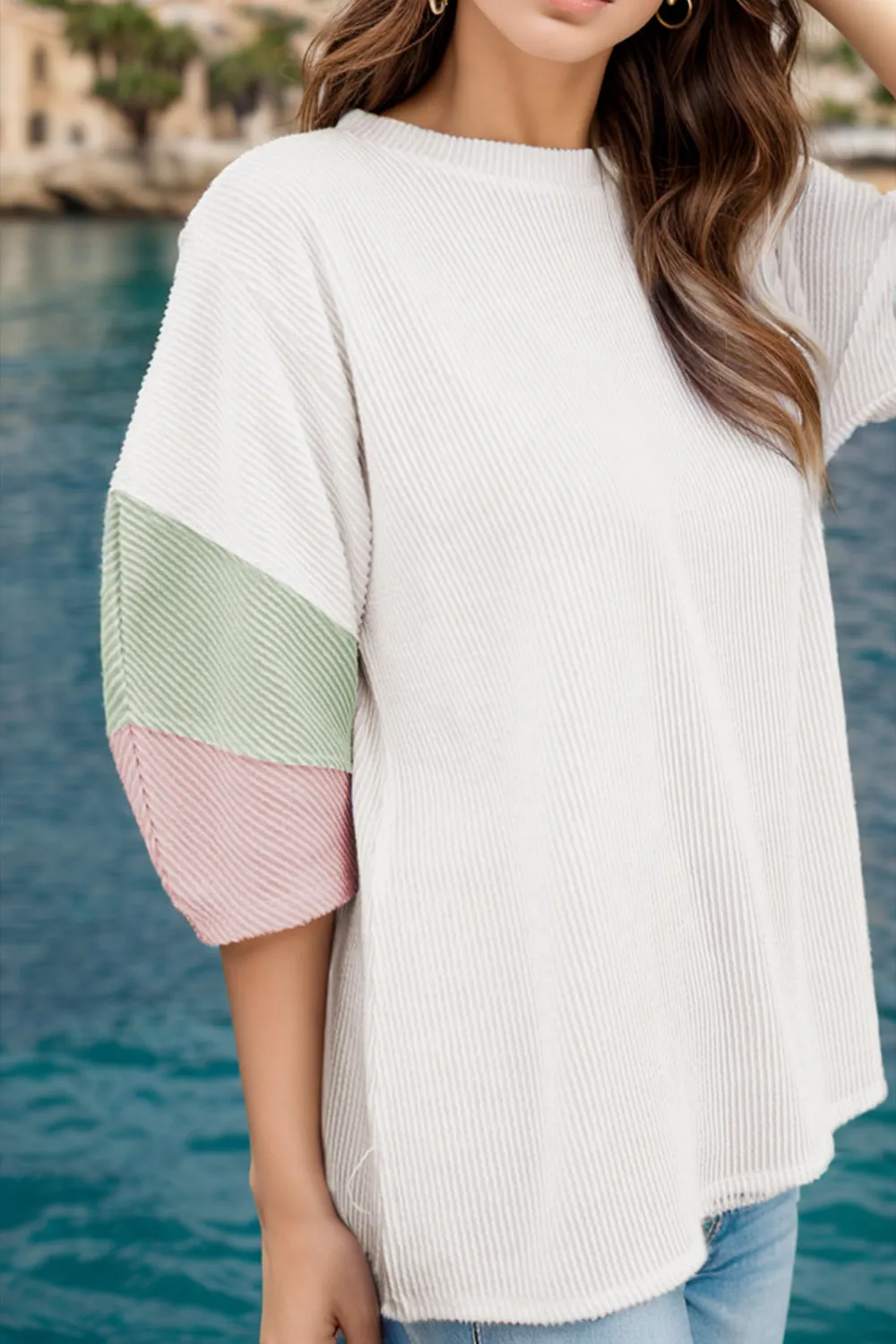Kella Color Block Round Neck Dropped Shoulder Blouse