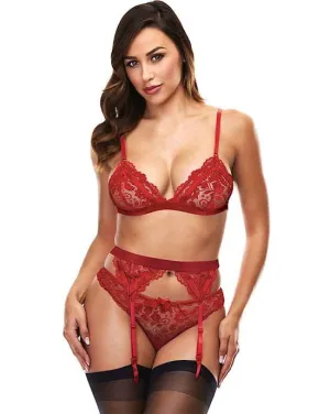 Lace Garter 3 Piece Set | Burgandy | M/L