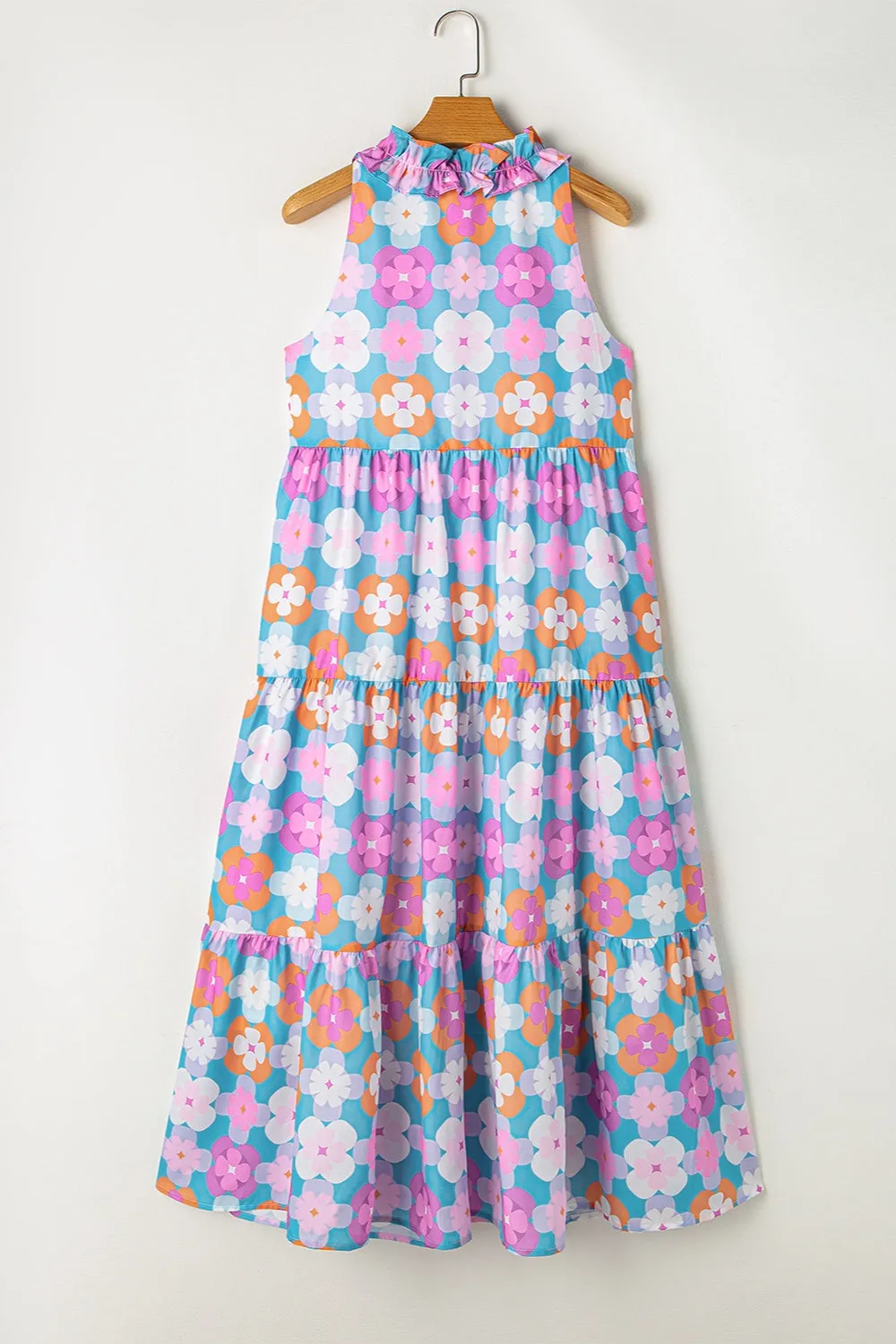 Lacey Frill Printed Notched Sleeveless Dress