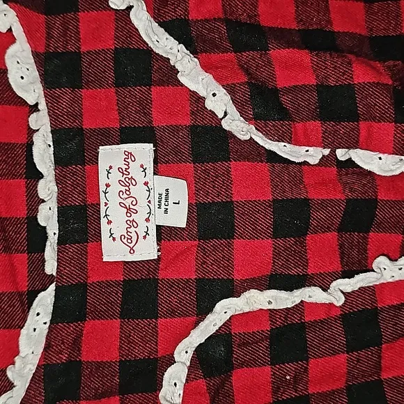 Lanz of Salzburg Nightgown plaid red &amp; black pockets cotton y2k