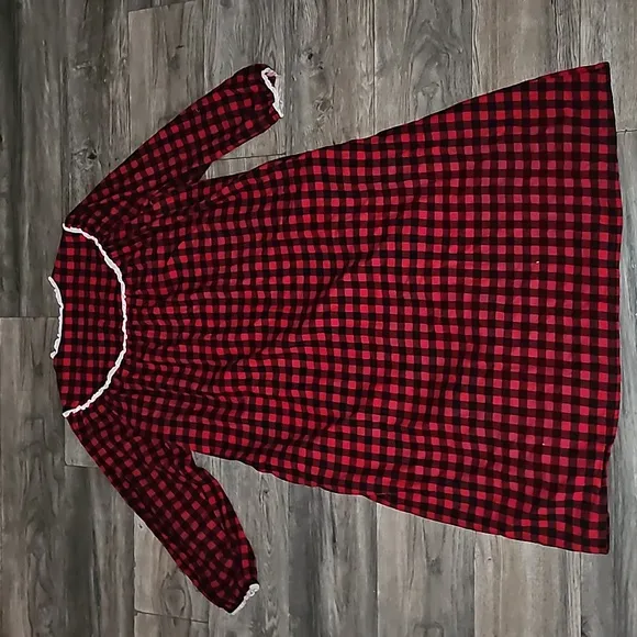 Lanz of Salzburg Nightgown plaid red &amp; black pockets cotton y2k