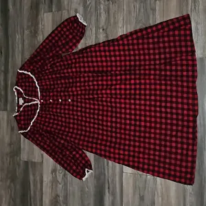 Lanz of Salzburg Nightgown plaid red &amp; black pockets cotton y2k