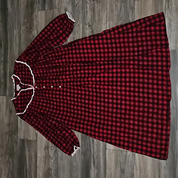 Lanz of Salzburg Nightgown plaid red &amp; black pockets cotton y2k