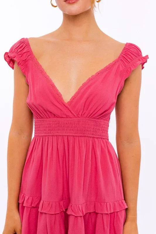LE LIS Cap Sleeve Ruffle Mini Dress