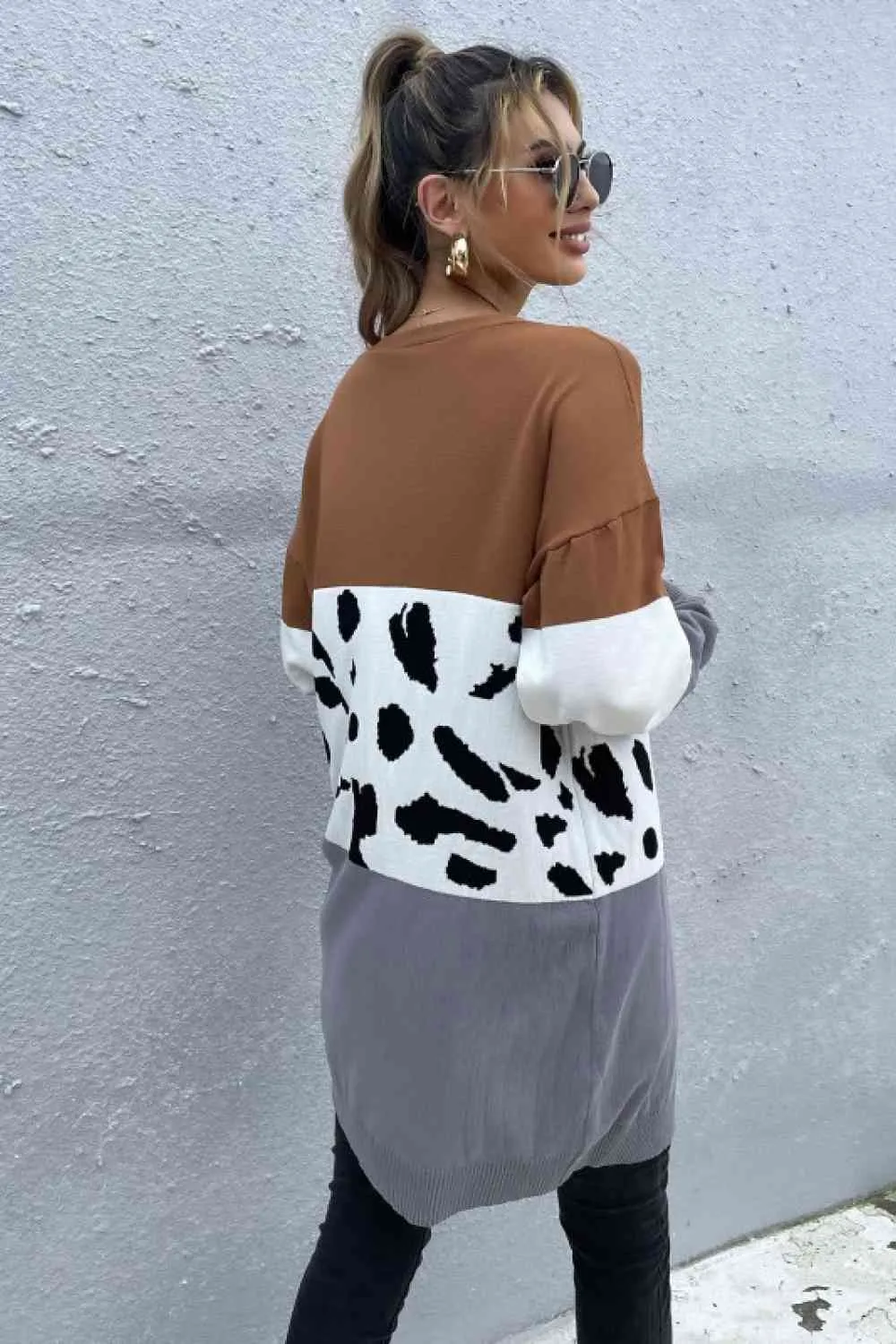 Leopard Print Color Block Cardigan