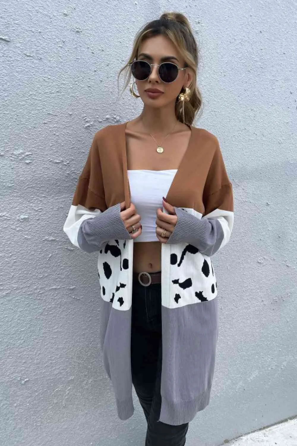 Leopard Print Color Block Cardigan