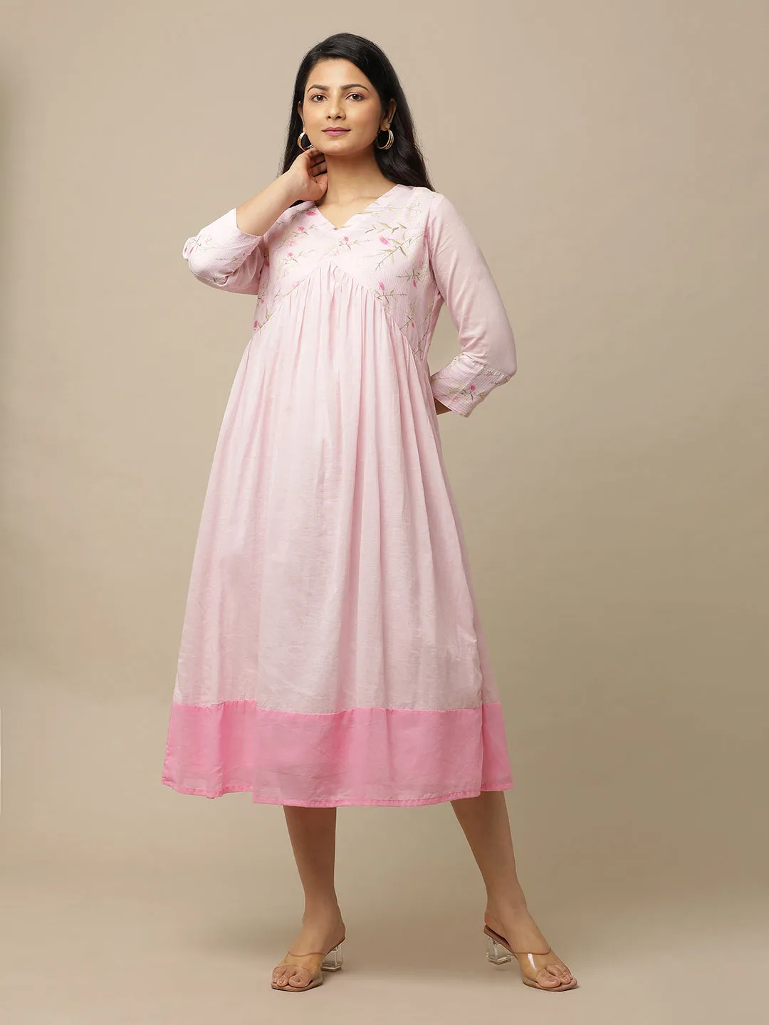 Light Pink Printed Yoke Cotton Suit