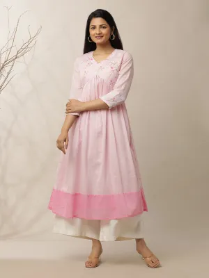 Light Pink Printed Yoke Cotton Suit