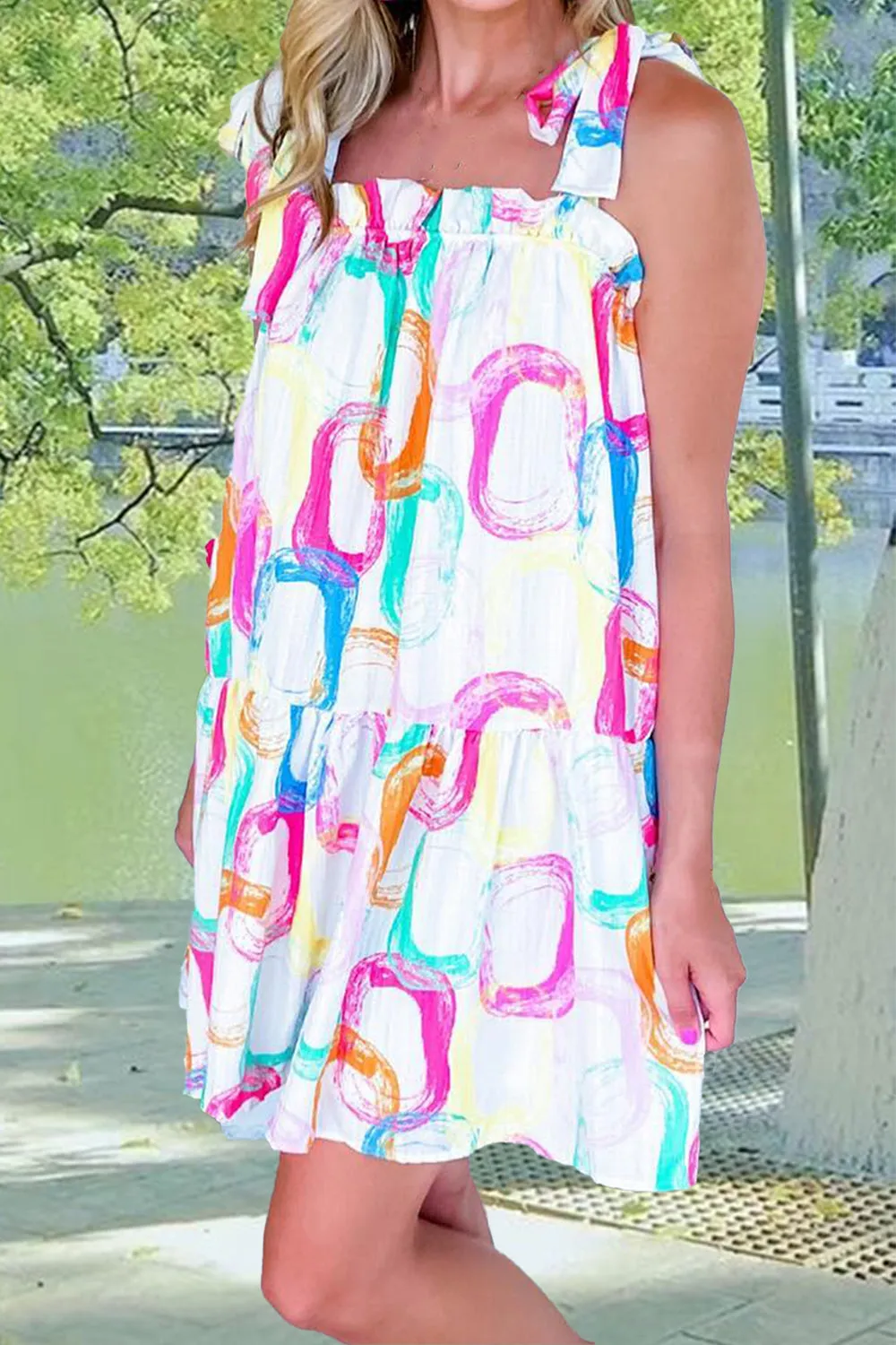 Loella Tied Printed Sleeveless Mini Dress