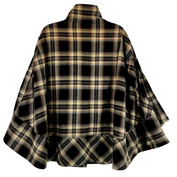 LOFT Plaid Cape Poncho Wool Blend Tan Brown Classic Academia OS
