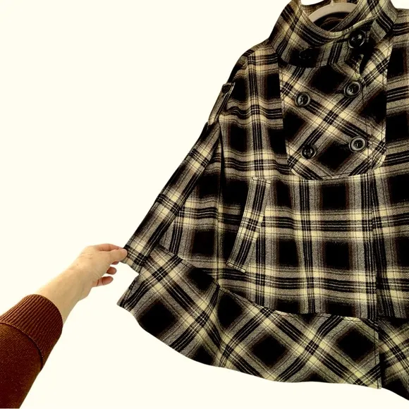 LOFT Plaid Cape Poncho Wool Blend Tan Brown Classic Academia OS