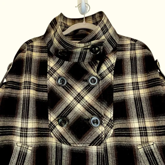 LOFT Plaid Cape Poncho Wool Blend Tan Brown Classic Academia OS
