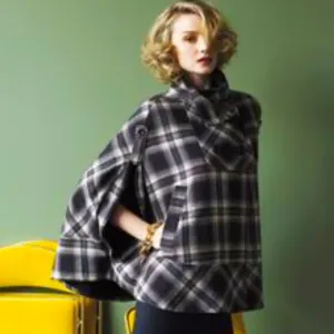 LOFT Plaid Cape Poncho Wool Blend Tan Brown Classic Academia OS